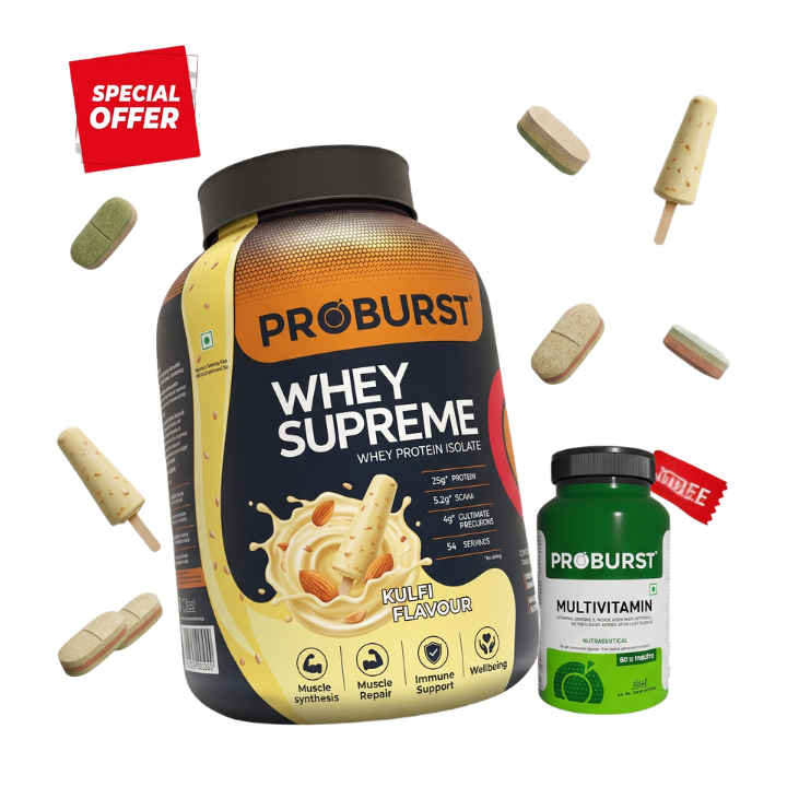 Proburst Whey Supreme Whey Protein Isolate Blend 2kg Kulfi Flavour + Free Multivitamin Capsule