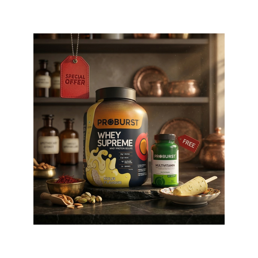 Proburst Whey Supreme Whey Protein Isolate Blend 2kg Kulfi Flavour + Free Multivitamin Capsule