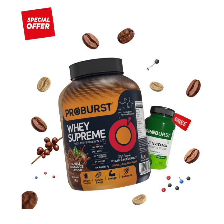PROBURST Whey Supreme Protein Powder, Coffee Flavour, 2 kg + Free Multivitamin Capsule