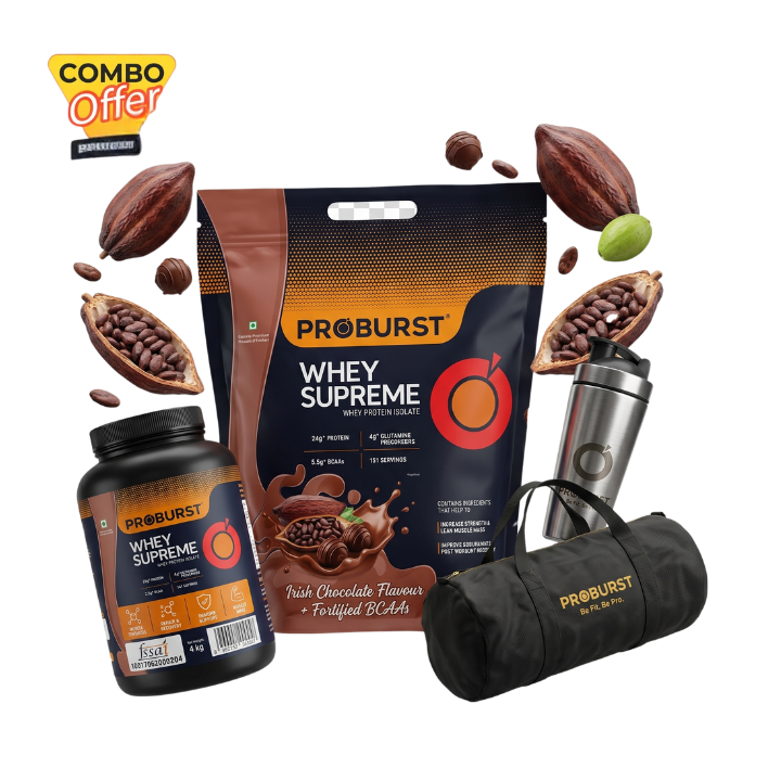 Bahubali Combo :Proburst Whey Supreme 4KG + Steel Shaker + Gym Bag