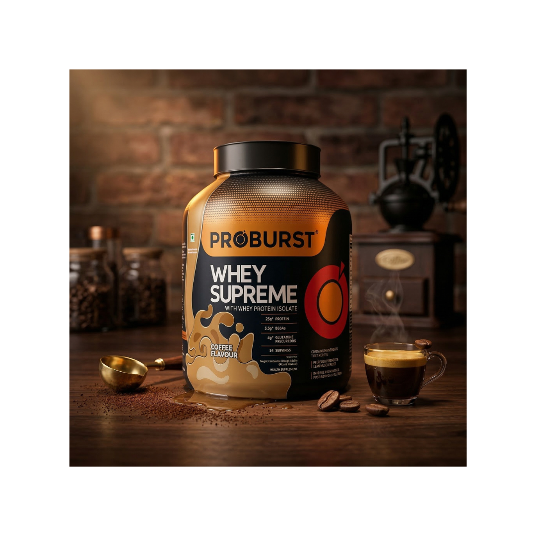 PROBURST Whey Supreme Protein Powder, Coffee Flavour, 2 kg + Free Multivitamin Capsule