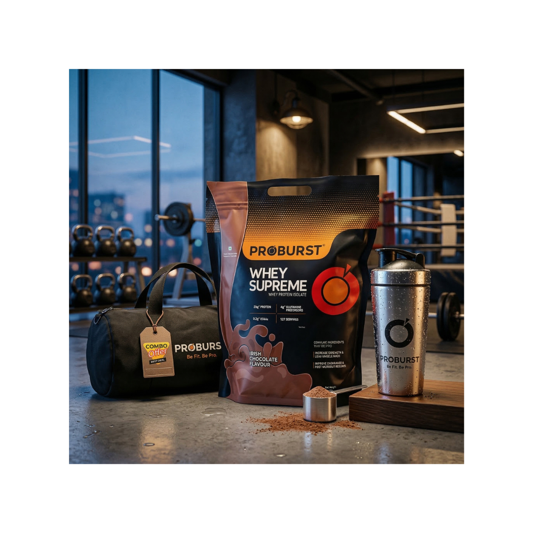 Bahubali Combo :Proburst Whey Supreme 4KG + Steel Shaker + Gym Bag