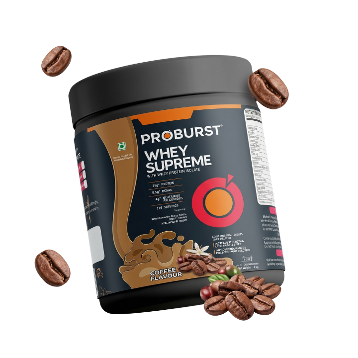 PROBURST Whey Supreme Protein Powder, Coffee Flavour, 4kg + Gym Vest Free