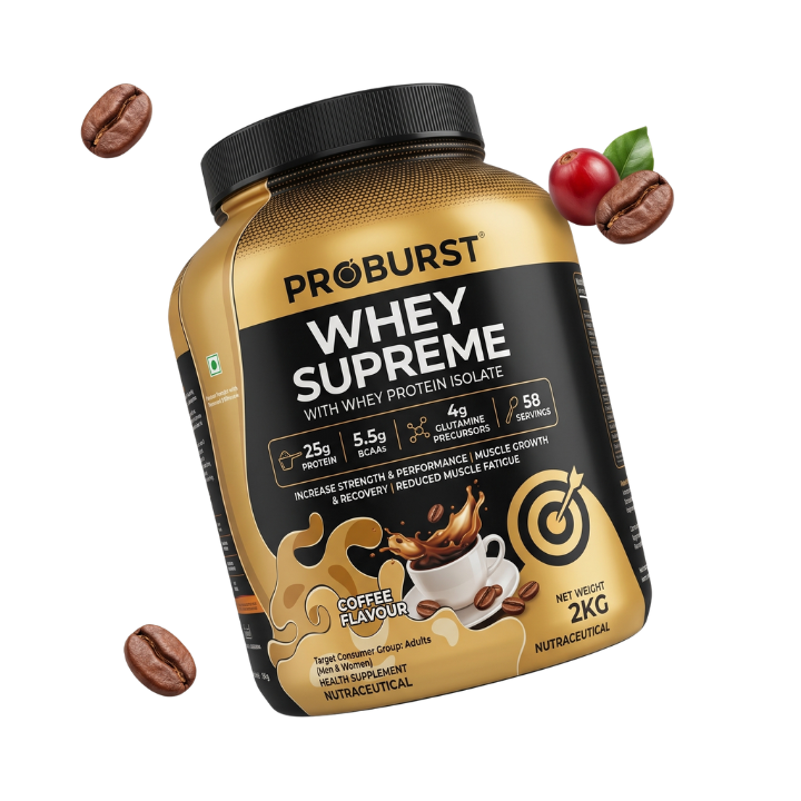 PROBURST Whey Supreme Protein, Coffee Flavour, 2 kg + Gym Vest