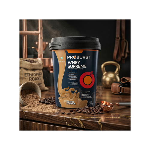 PROBURST Whey Supreme Protein Powder, Coffee Flavour, 4kg + Gym Vest Free
