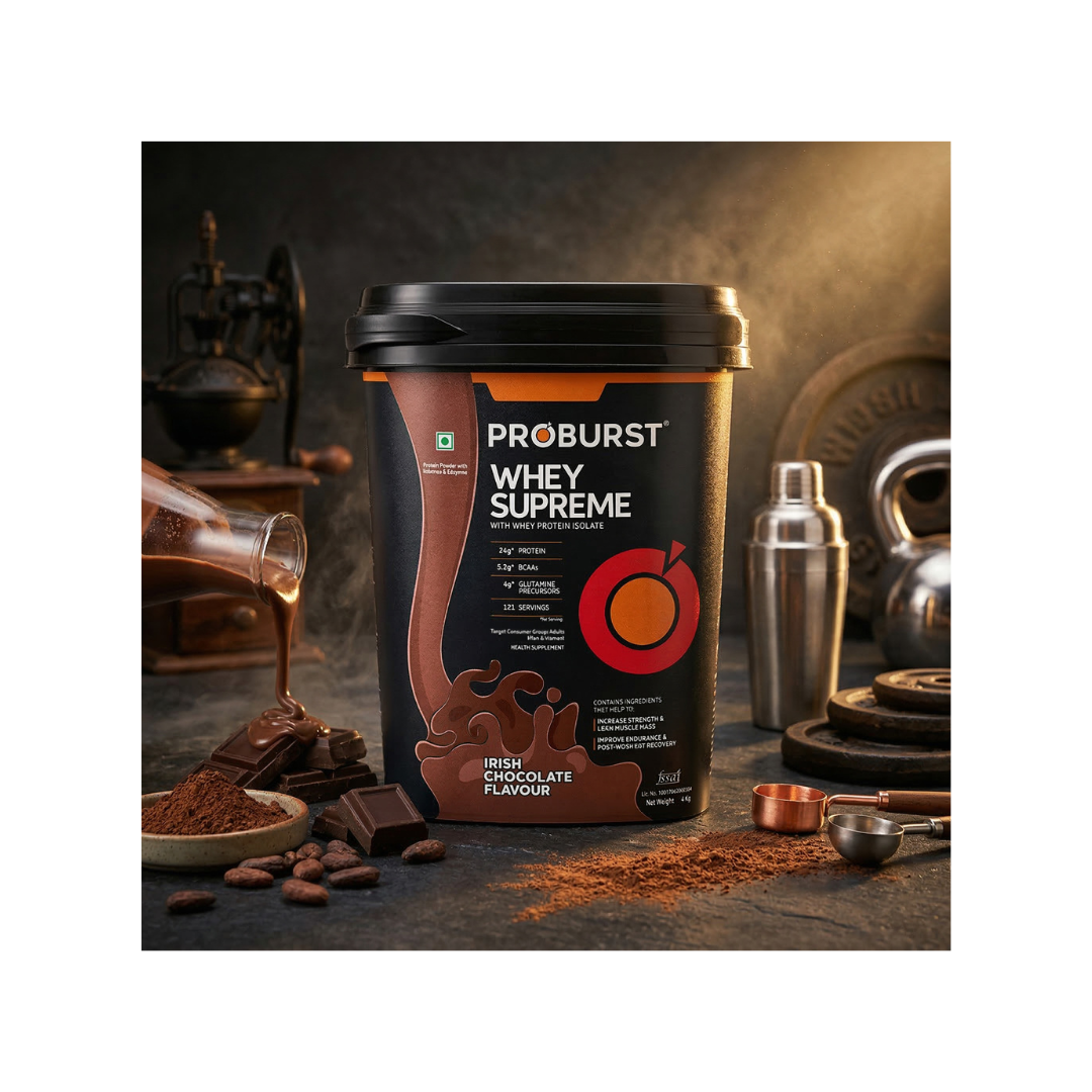 PROBURST Whey Supreme Protein Powder, Irish chocolate flavour 4kg + Gym Vest Free